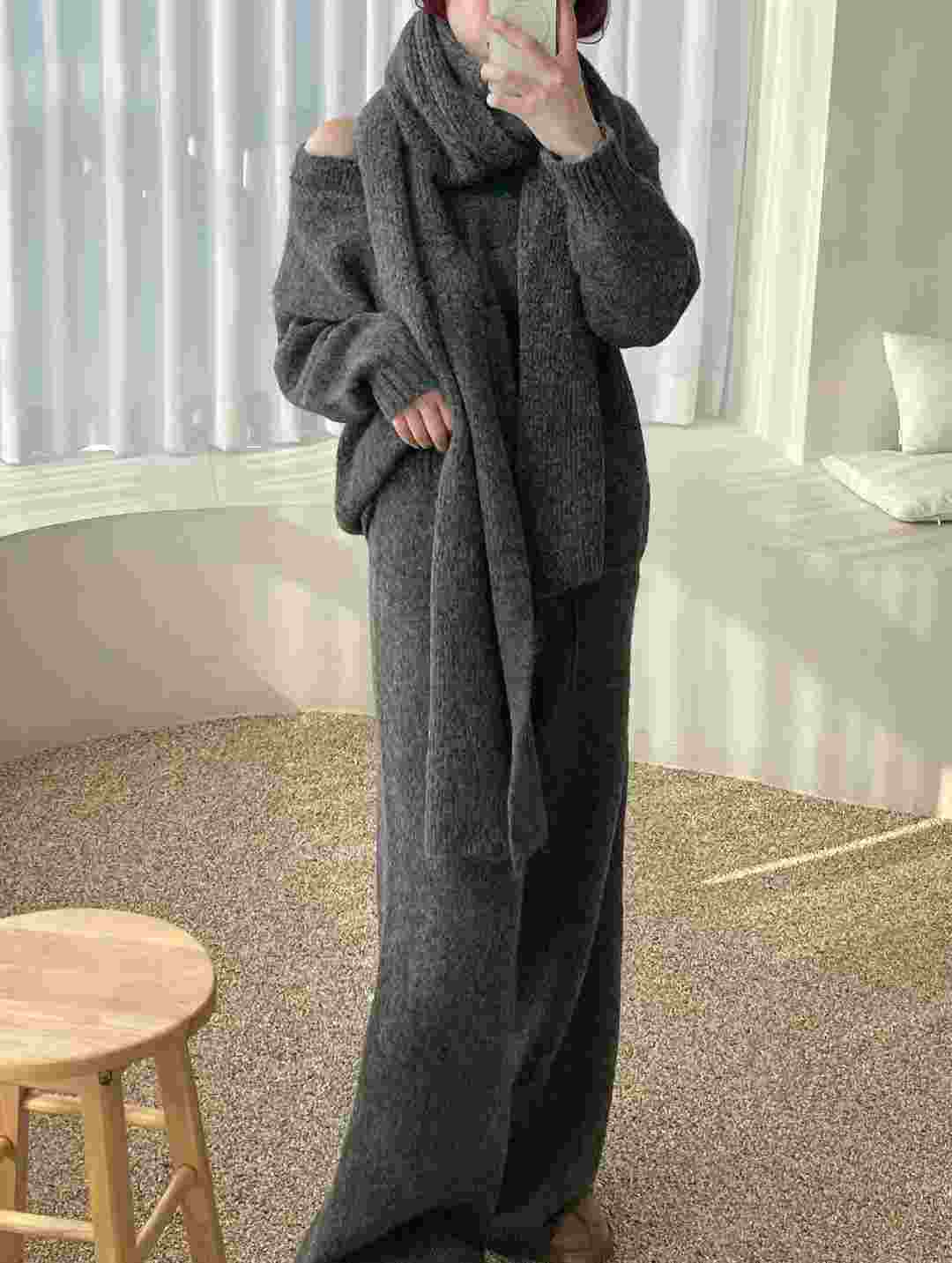 KITSCH東大門㊣代購女裝新款時尚真品熱賣25秋冬套裝三件套圍巾KITSCH套裝