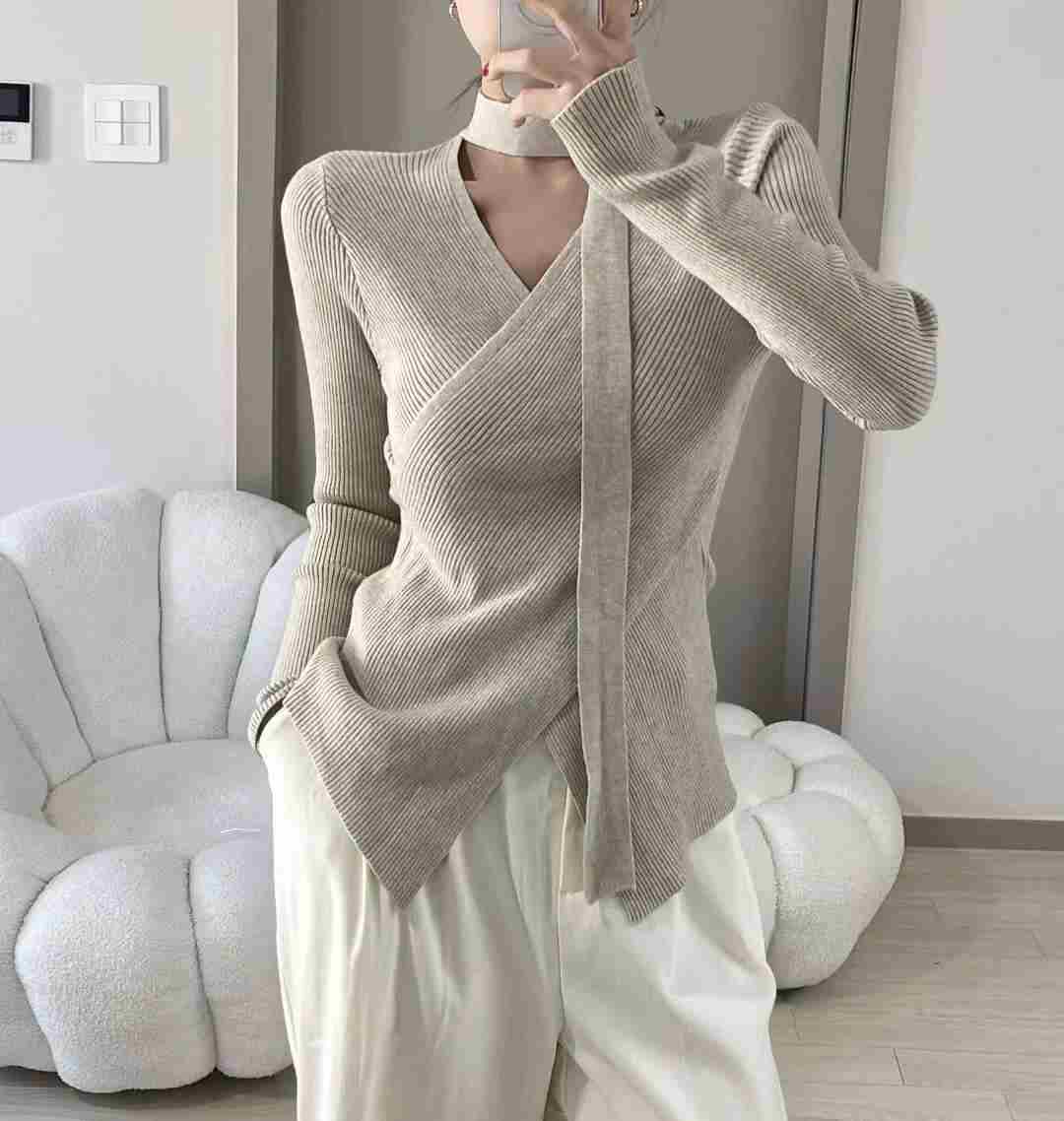 KITSCH韓國直郵㊣女裝新款推薦人氣職業休閑時尚針織衫含脖帶KITSCH針織衫