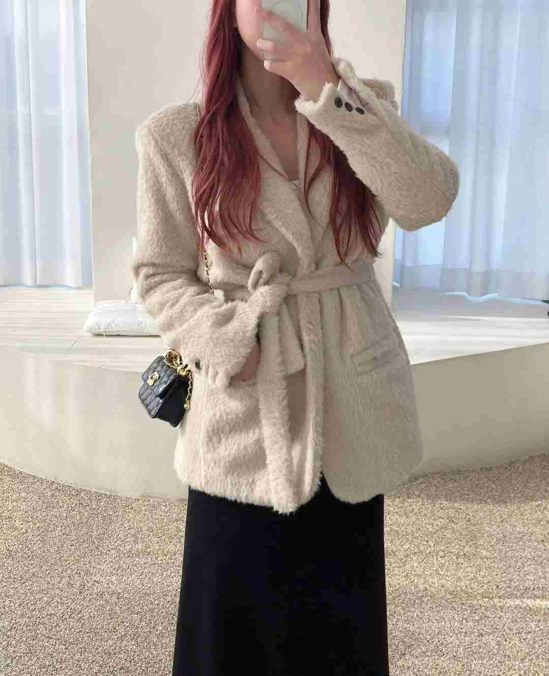 KITSCH東大門㊣代購女裝新品25秋冬休閑人氣短款大衣含腰帶KITSCH短款大衣