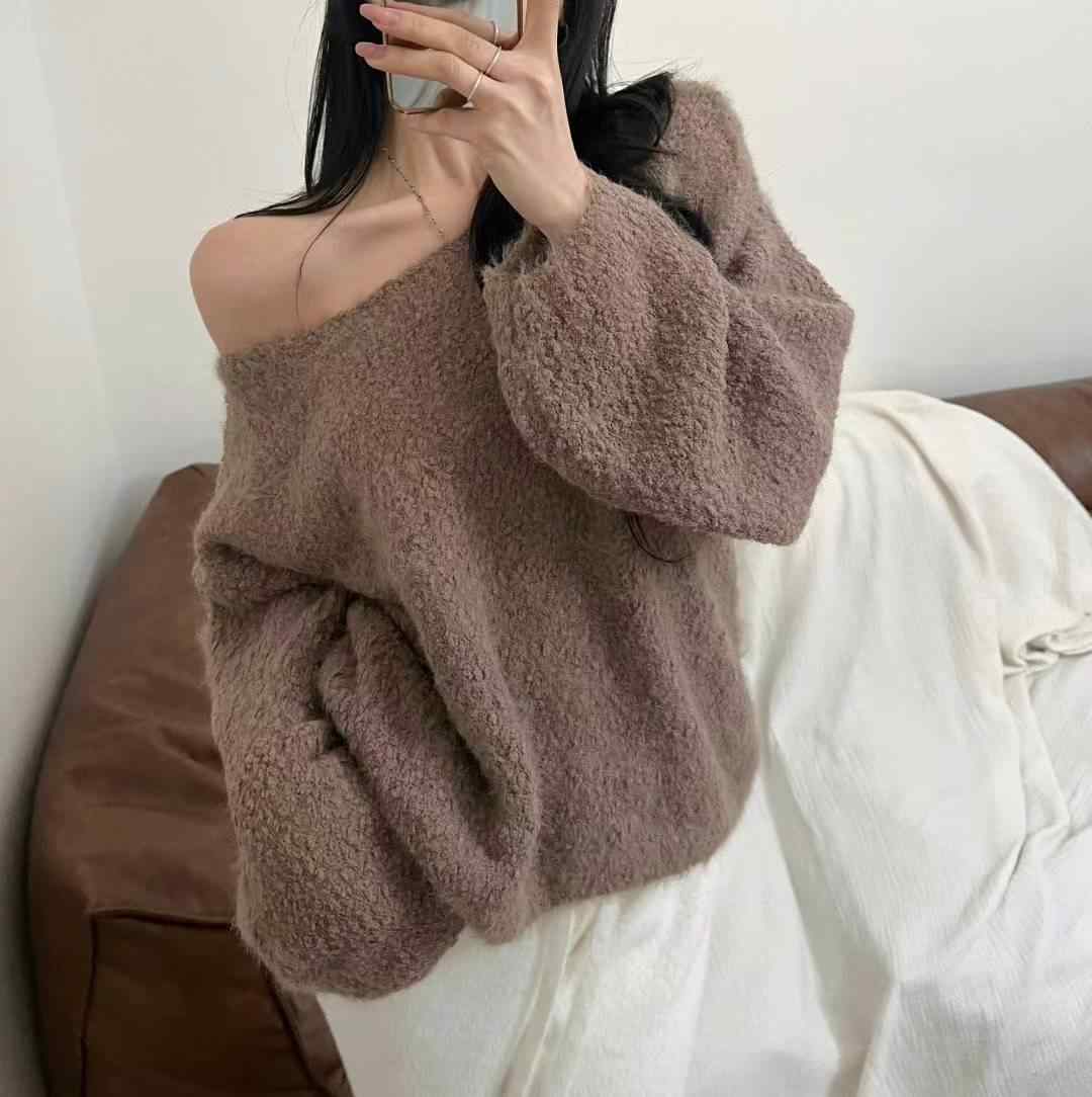 KITSCH韓國代購㊣女士新款時尚熱賣25秋冬人氣休閑針織衫船領KITSCH針織衫