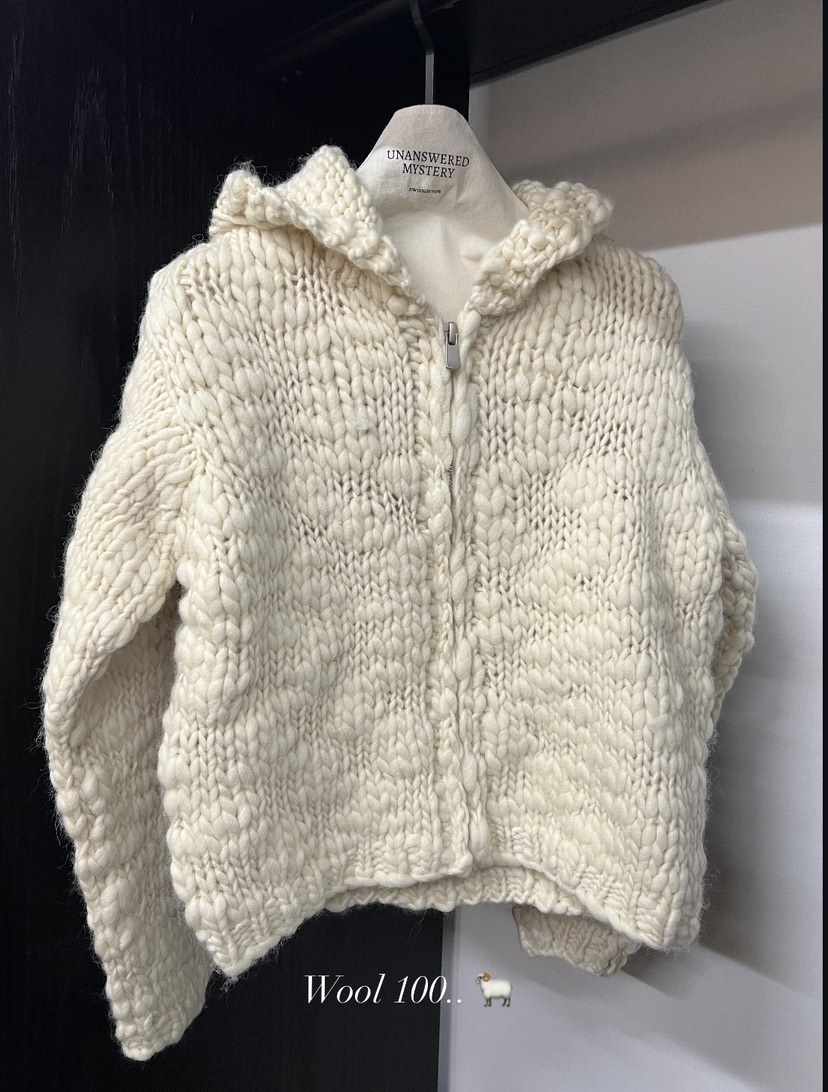 UNANSWERED-MYSTERY東大門㊣直郵女裝新品熱賣毛衣手工編織連帽衫UNANSWERED-MYSTERY毛衣