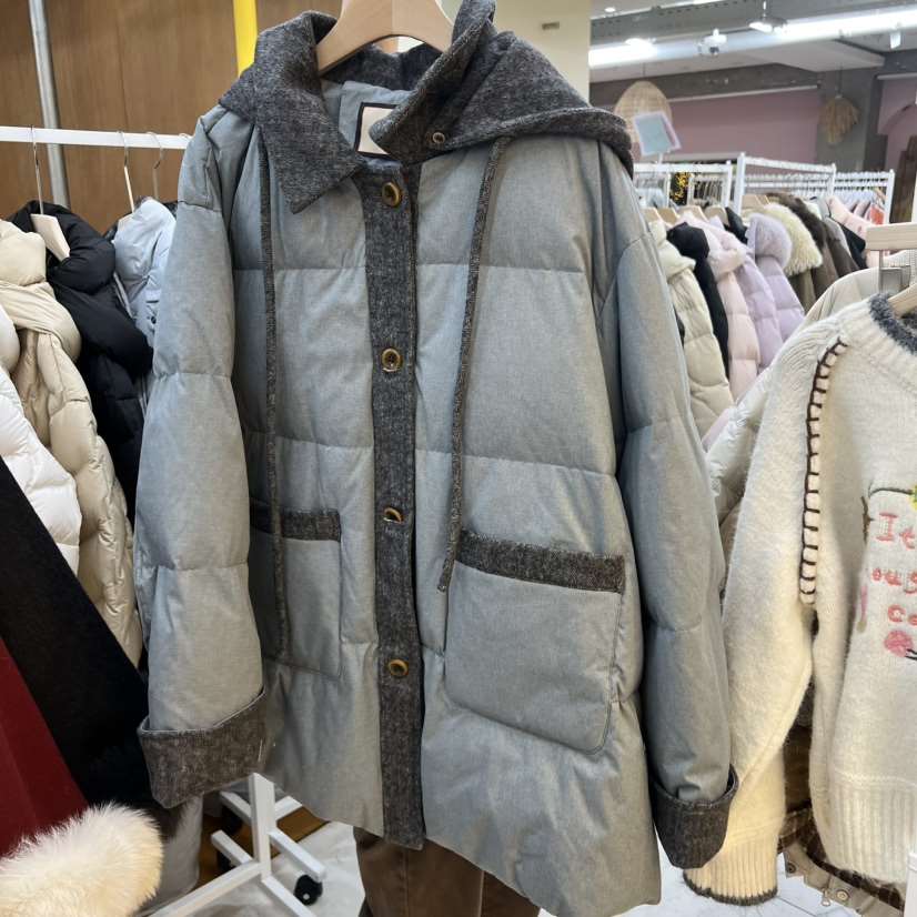 SIMPLE PARK/WMSTORY東大門㊣代購女裝新品推薦短款羽絨服填充連帽鵝絨SIMPLE PARK/WMSTORY短款羽絨服