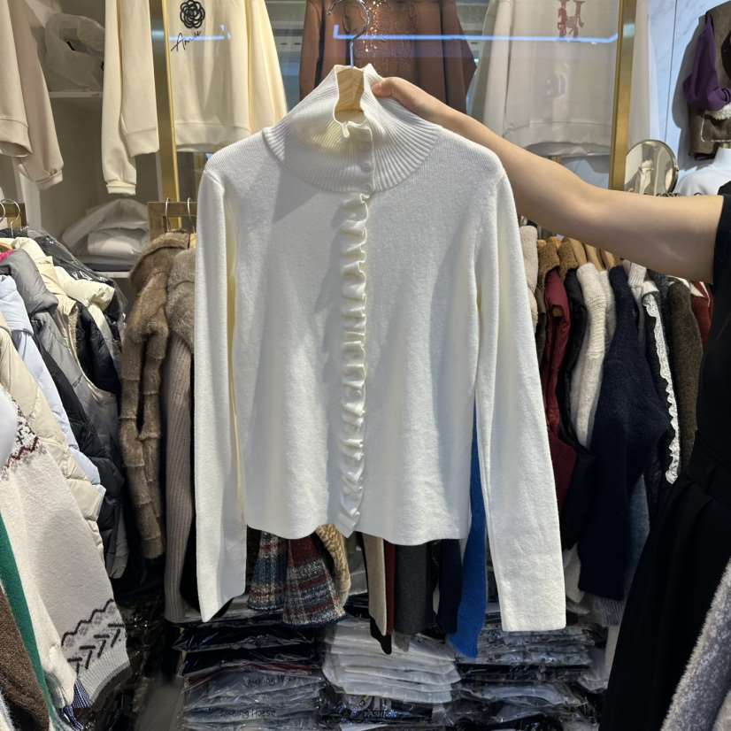 COCO HOLIC韓國直郵㊣女士新品時尚熱賣職業針織衫荷葉邊褶皺COCO HOLIC針織衫