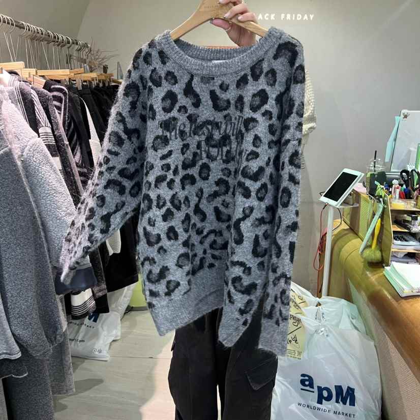 BLACKFRIDAY東大門㊣代購女士新品人氣時尚休閑真品針織衫豹紋BLACK FRIDAY針織衫