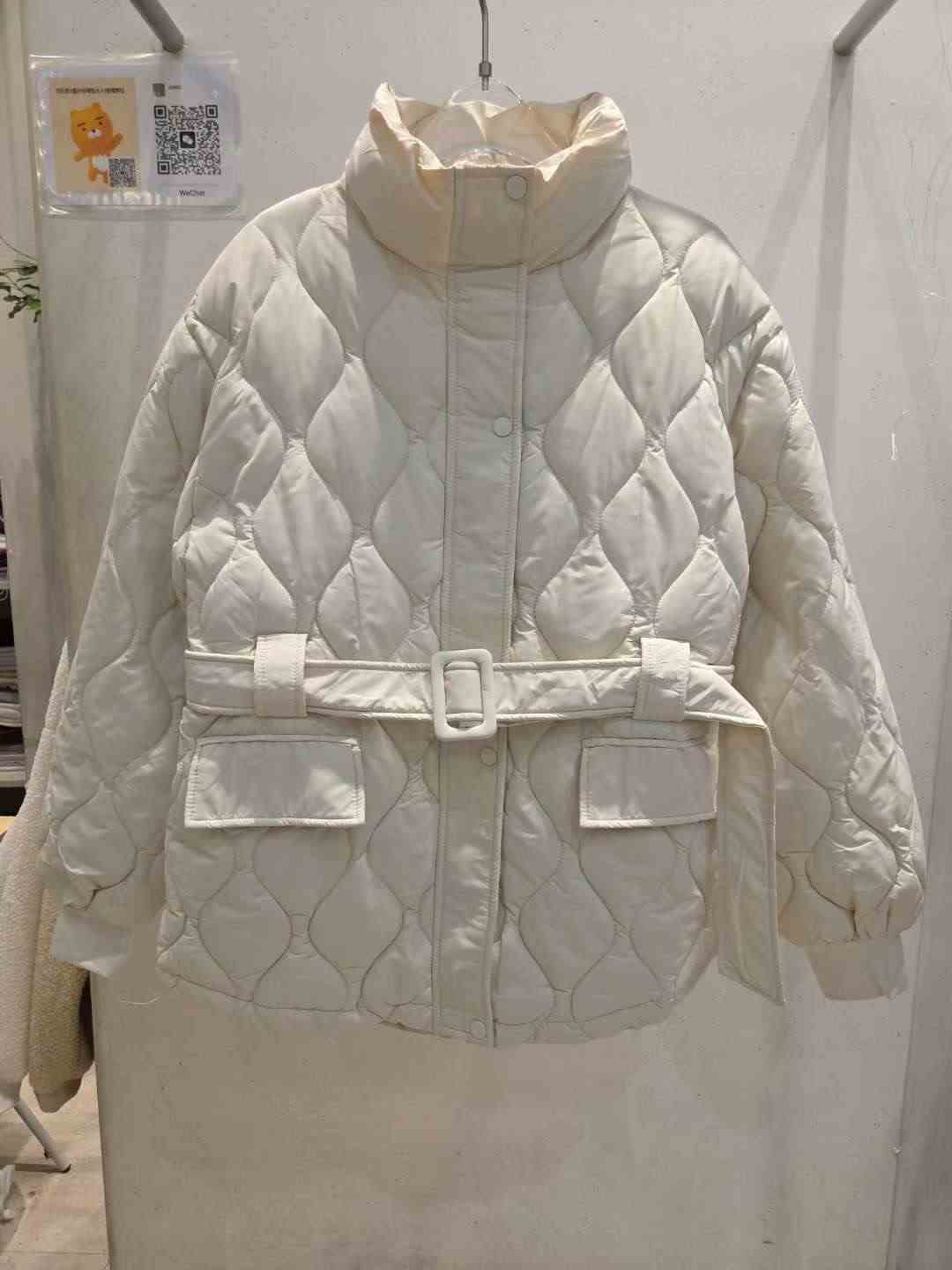 JAMES 제임스東大門㊣實拍女裝新品推薦休閑短款棉服含腰帶JAMES短款棉服