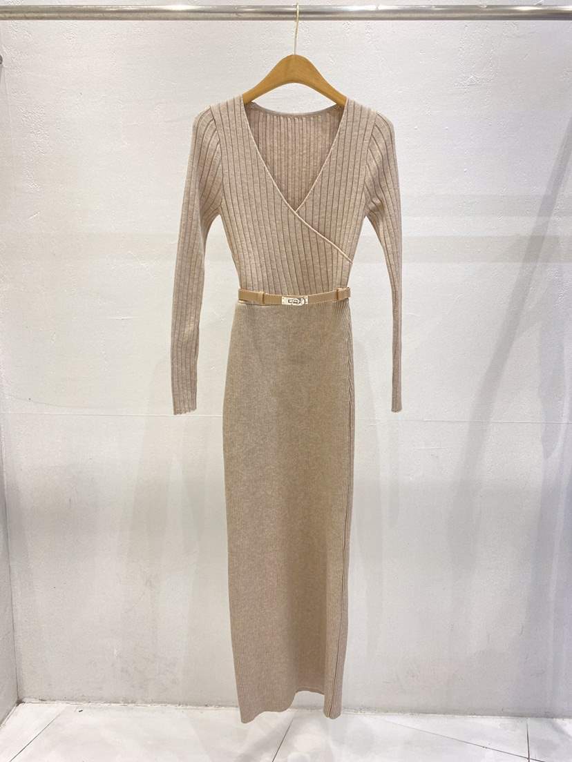 KC MARKET韓國代購㊣女士新款熱賣時尚25秋冬連衣裙不含腰帶KC MARKET連衣裙