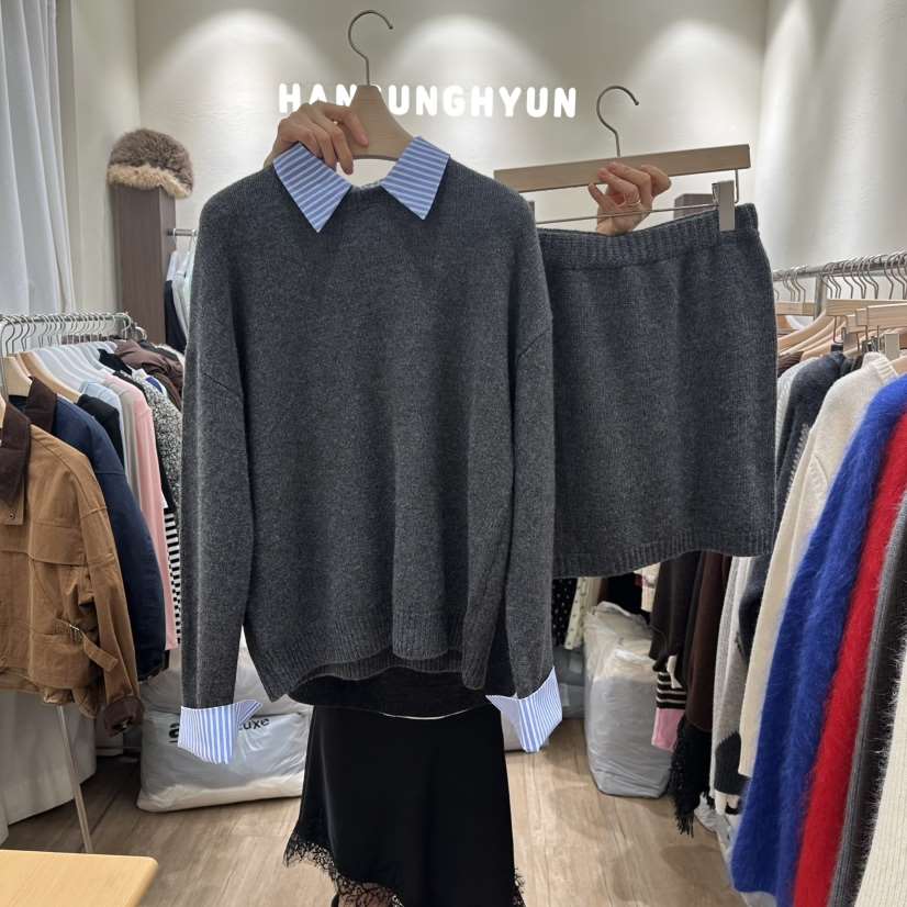 HANSUNGHYUN東大門㊣直郵女士新品25秋冬熱賣職業套裝羊毛條紋HANSUNGHYUN套裝