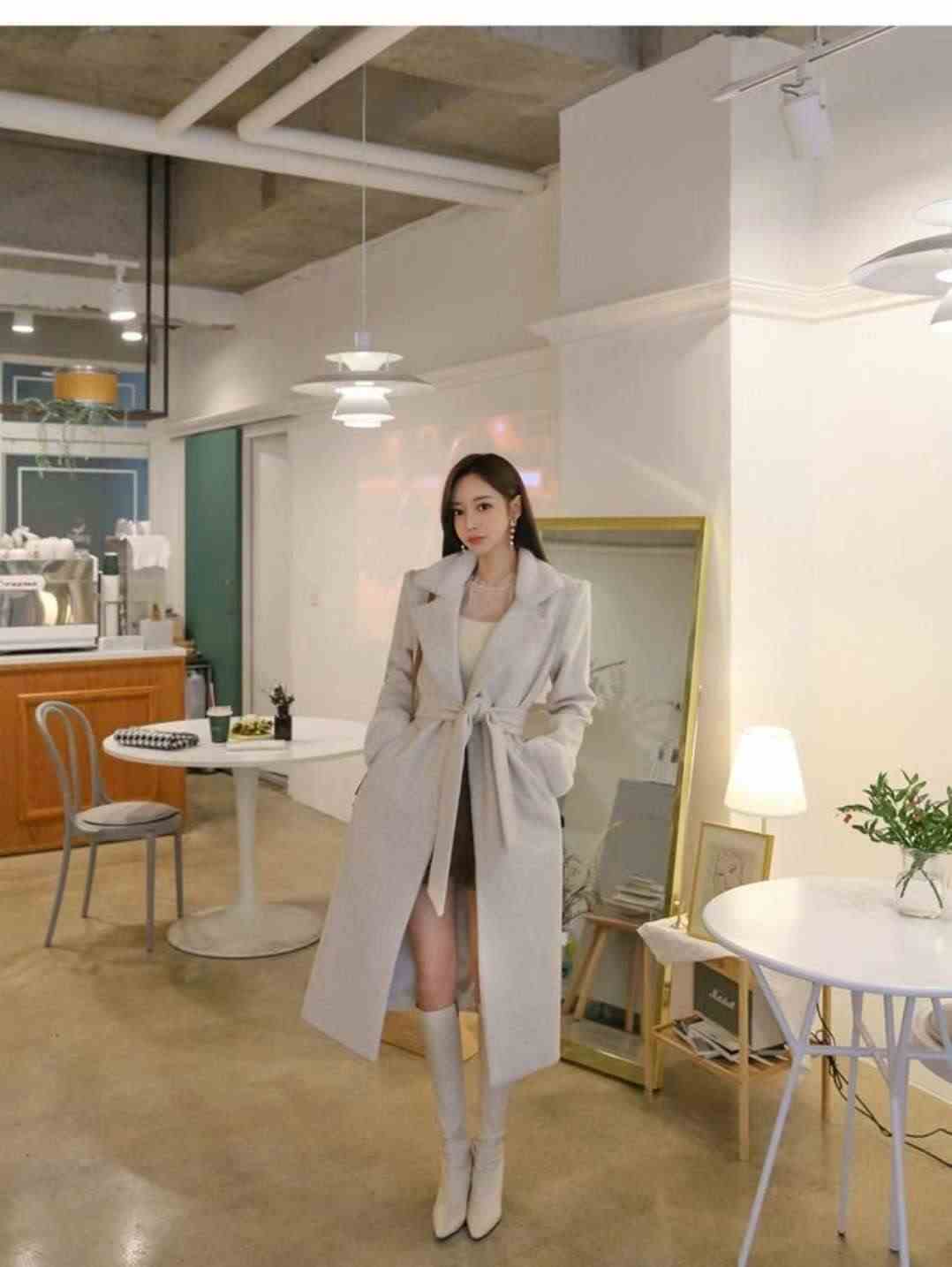 HEE SHOP東大門㊣實拍女士新款熱賣休閑職業中長款大衣含腰帶HEE SHOP中長款大衣