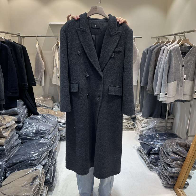 HER韓國直郵㊣女士新款25秋冬推薦休閑真品中長款大衣含腰帶HER中長款大衣