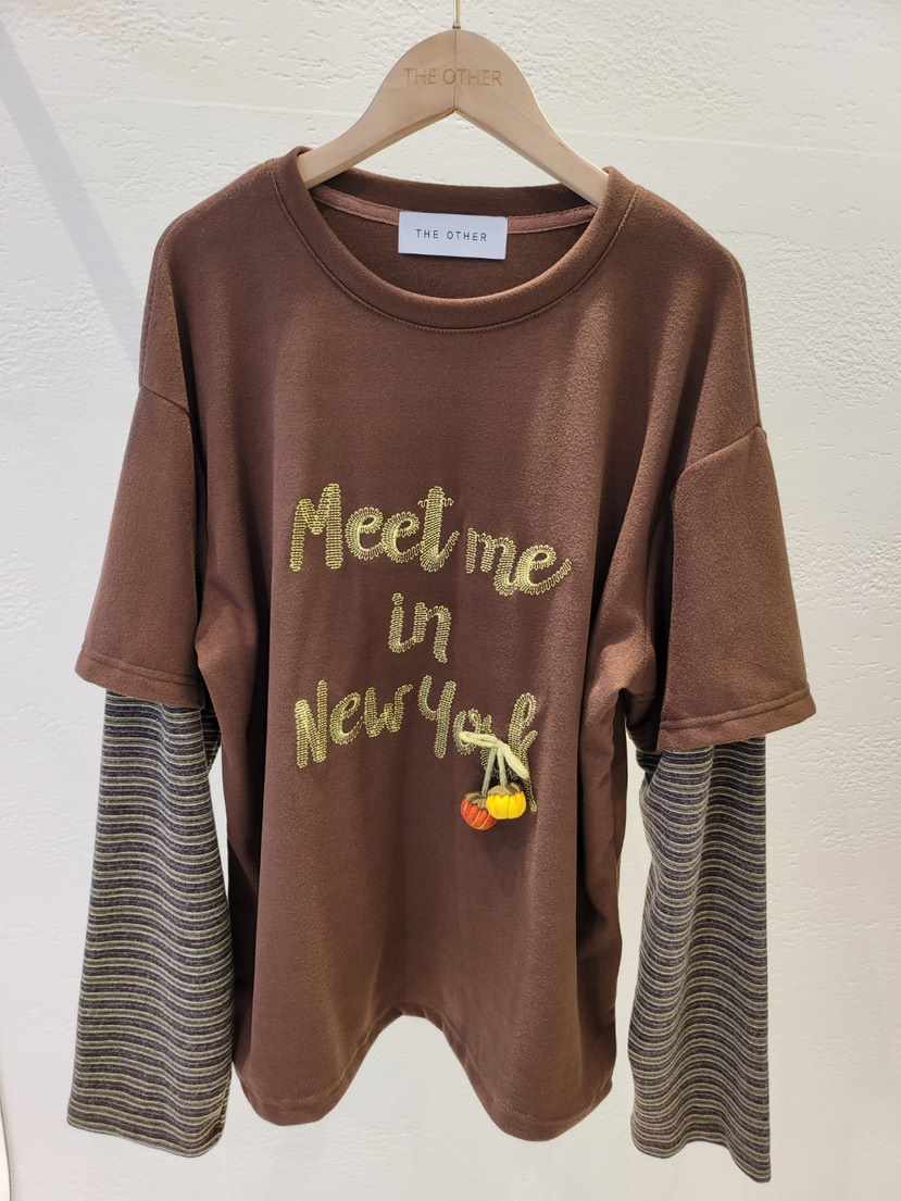 THE OTHER韓國直郵㊣女士新品熱賣25秋冬長袖T恤假兩件刺繡THE OTHER長袖T恤