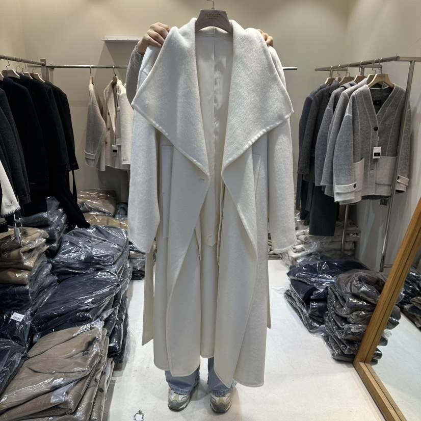 HER韓國代購㊣女裝新款25秋冬人氣休閑真品中長款大衣含腰帶HER中長款大衣