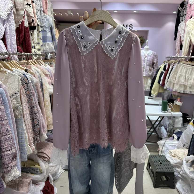 MS韓國直郵㊣女士新品25秋冬職業時尚熱賣休閑真品襯衫蕾絲衫MS襯衫/蕾絲衫