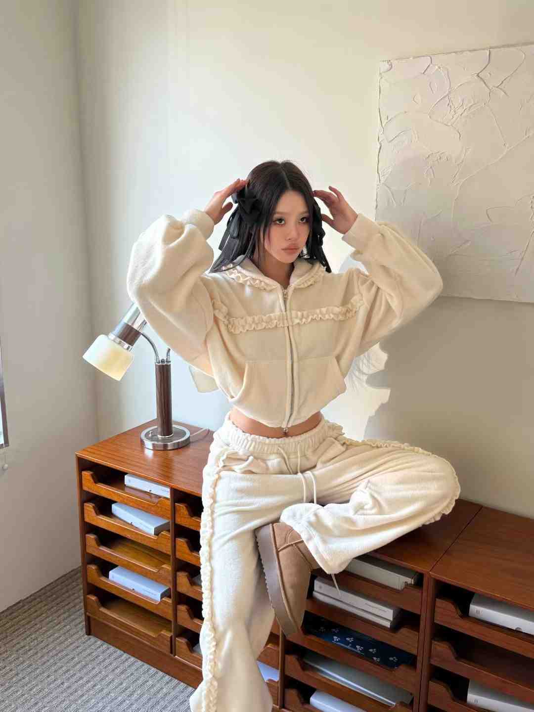 GISELE東大門㊣直郵女裝新款人氣推薦職業25秋冬夾克荷葉邊拉鏈GISELE夾克