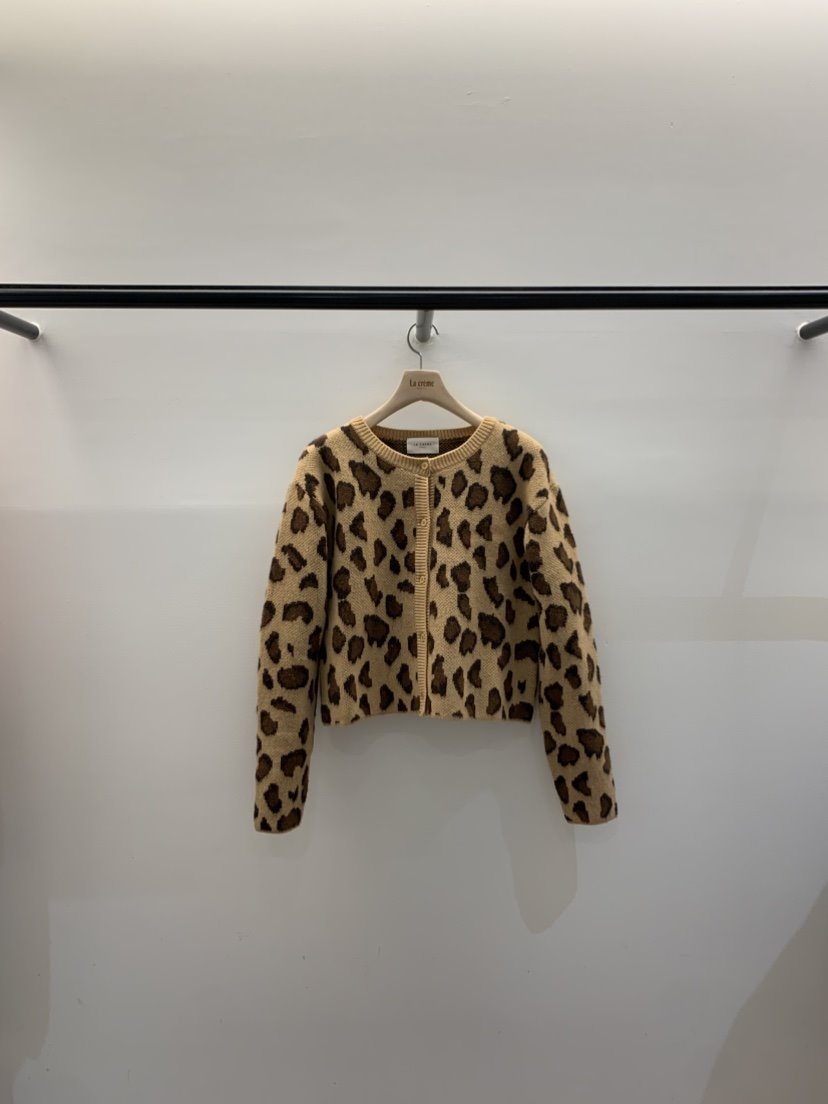 LA CREME東大門㊣實拍女士新品推薦時尚休閑針織衫豹紋開衫LA CREME針織衫