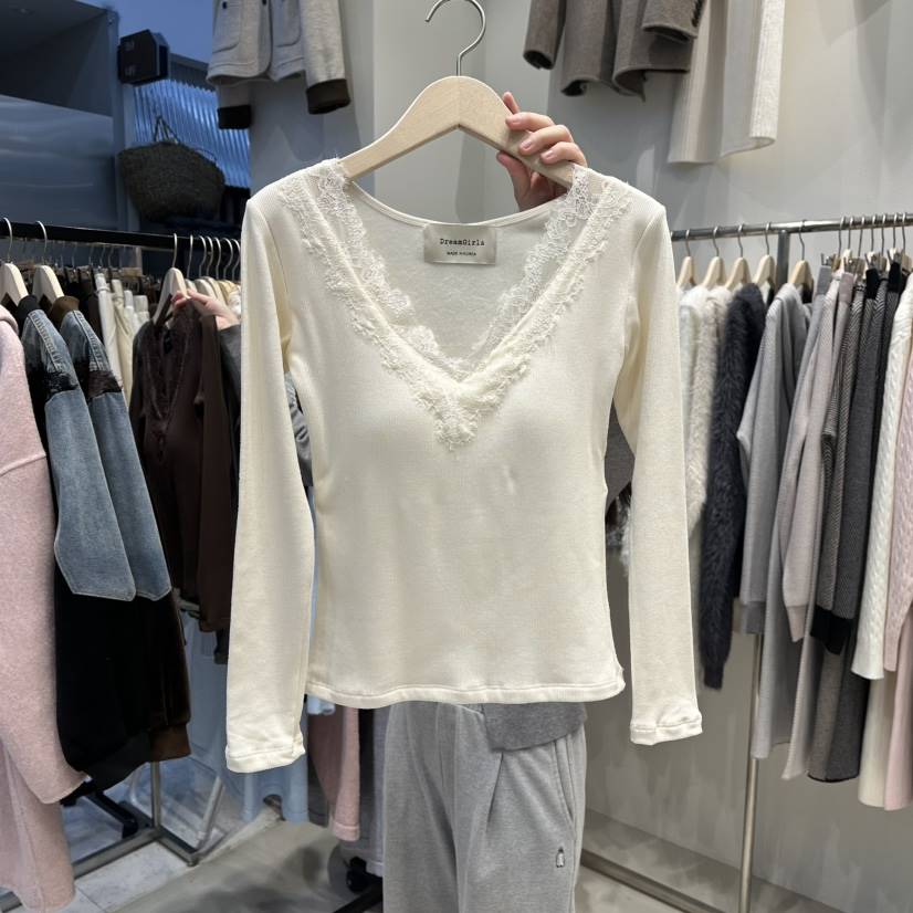 HOT PLACE/DREAM GIRIS/HOT ISSUE東大門㊣實拍女士新款休閑長袖T恤蕾絲HOT PLACE/DREAM GIRIS/HOT ISSUE長袖T恤