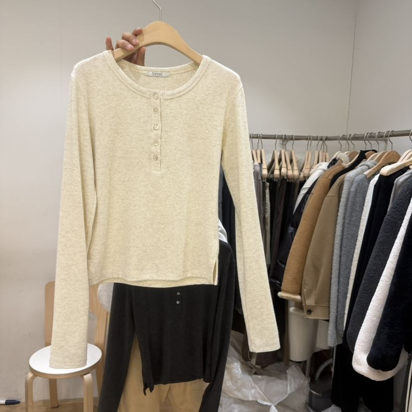 FOREST東大門㊣直郵女裝新品職業真品25秋冬人氣長袖T恤紐扣FOREST長袖T恤