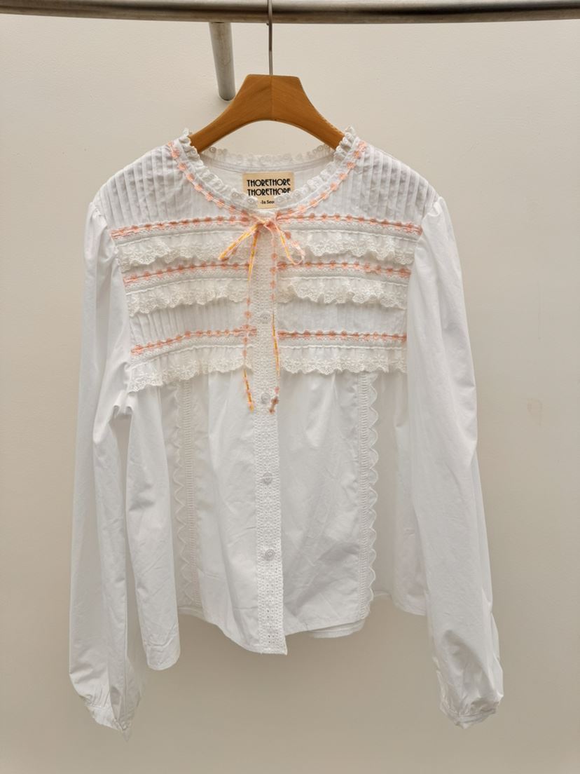 THORE東大門㊣實拍女裝新款25秋冬休閑熱賣時尚襯衫蕾絲衫鵝THORE襯衫/蕾絲衫