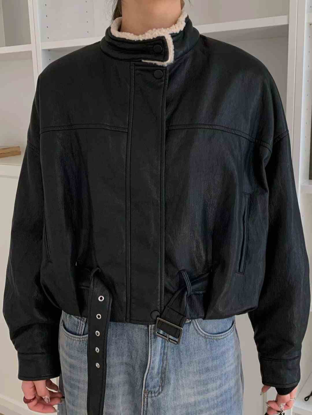 SPARK東大門㊣直郵女士新品休閑推薦職業25秋冬夾克羊毛皮腰帶SPARK夾克