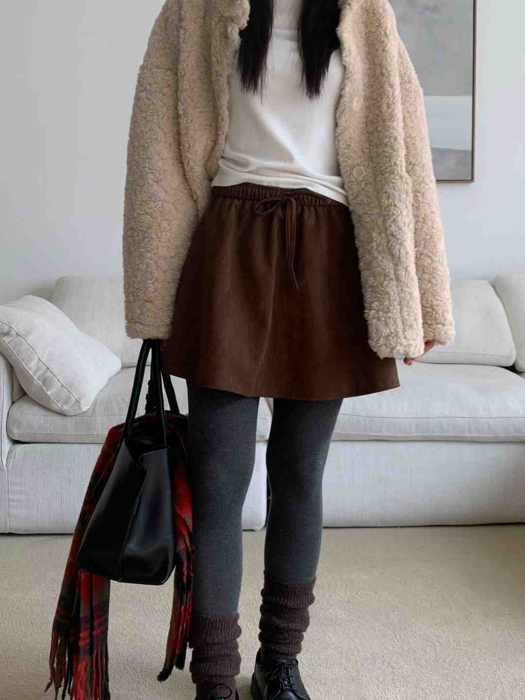 SPARK東大門㊣代購女裝新品25秋冬真品推薦熱賣人氣短裙絨面革SPARK短裙