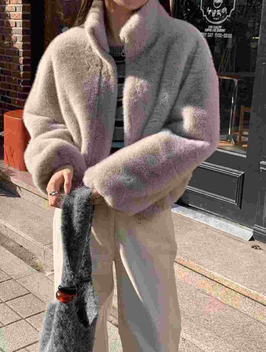 AREING韓國代購㊣女士新品職業推薦熱賣休閑時尚人氣夾克貂皮AREING夾克