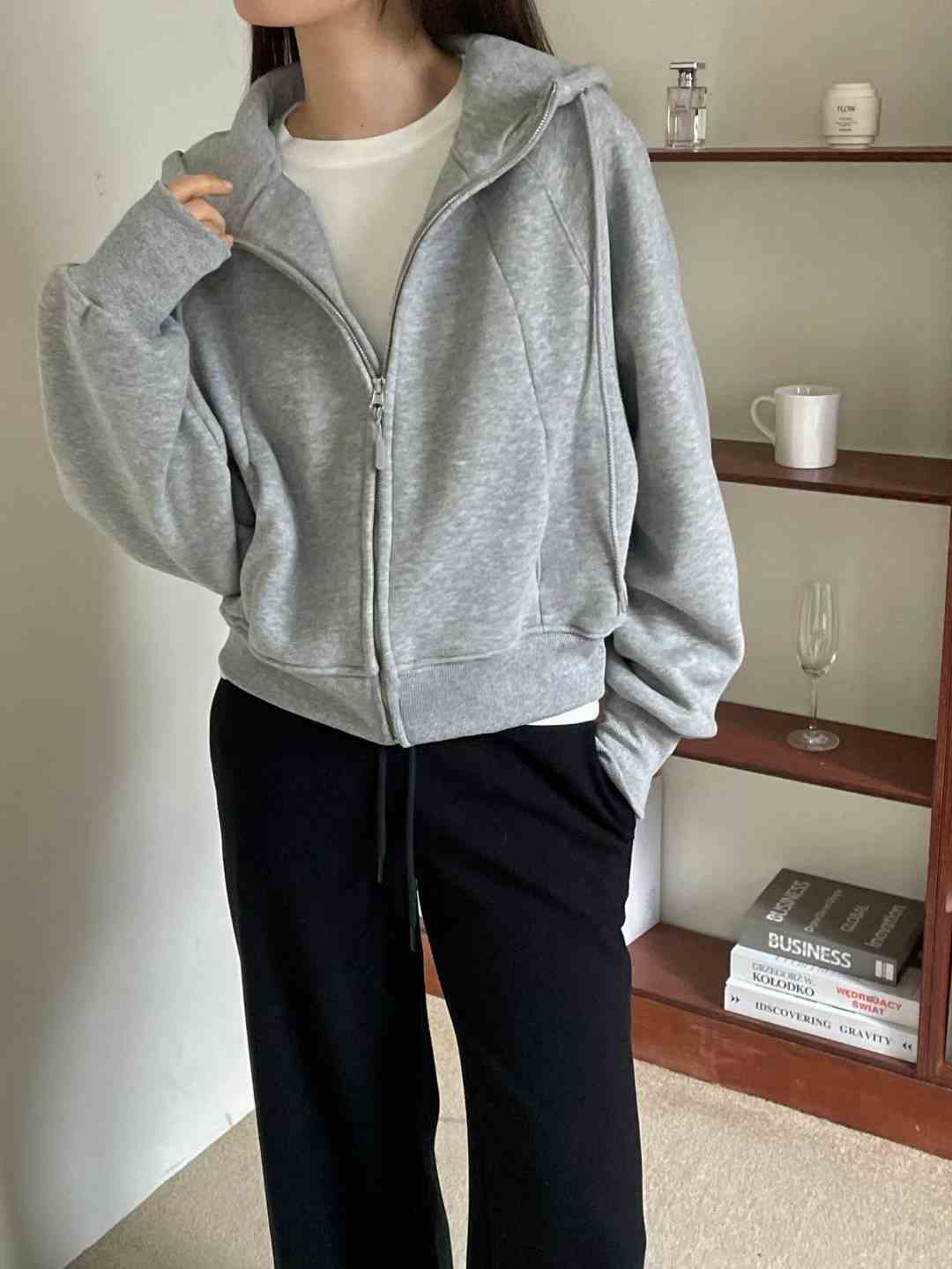 L.REWIND韓國代購㊣女裝新品休閑時尚真品25秋冬夾克連帽拉鏈衫L.REWIND夾克