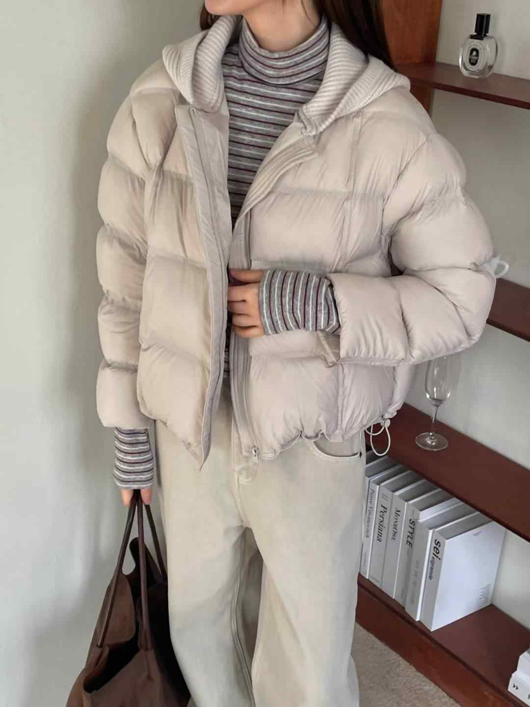 L.REWIND韓國直郵㊣女士新款時尚25秋冬休閑短款羽絨服連帽絨L.REWIND短款羽絨服