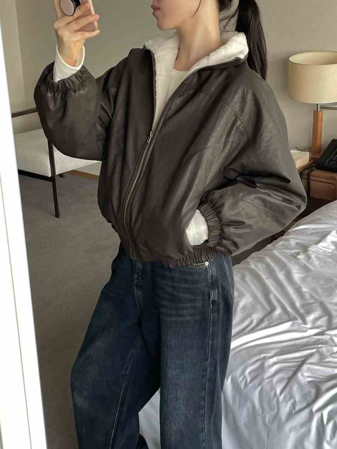 L.REWIND韓國直郵㊣女士新品人氣職業推薦時尚25秋冬夾克皮革L.REWIND夾克