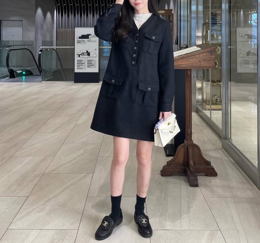 AWESOME-L韓國直郵㊣女士新款時尚人氣推薦熱賣連衣裙粗花呢AWESOME-L連衣裙