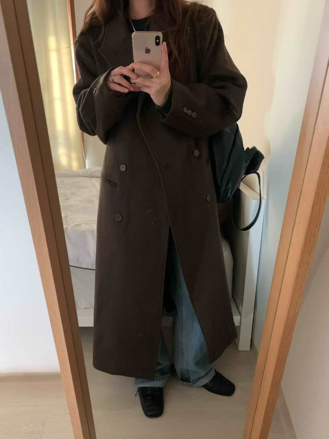 FEVER東大門㊣代購女裝新款人氣熱賣中長款大衣羊毛絲絨雙層FEVER中長款大衣