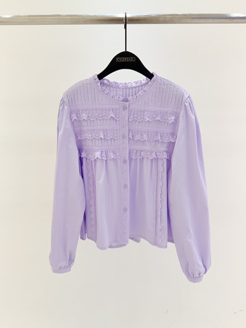 CORAL韓國直郵㊣女裝新品時尚熱賣推薦真品人氣襯衫蕾絲衫褶裥CORAL襯衫/蕾絲衫