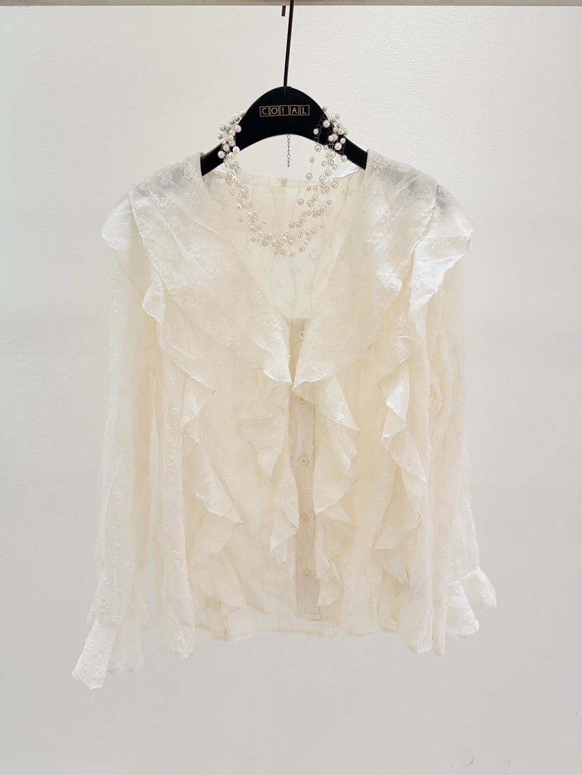 CORAL東大門㊣直郵女裝新款真品職業人氣襯衫蕾絲衫荷葉邊刺繡CORAL襯衫/蕾絲衫