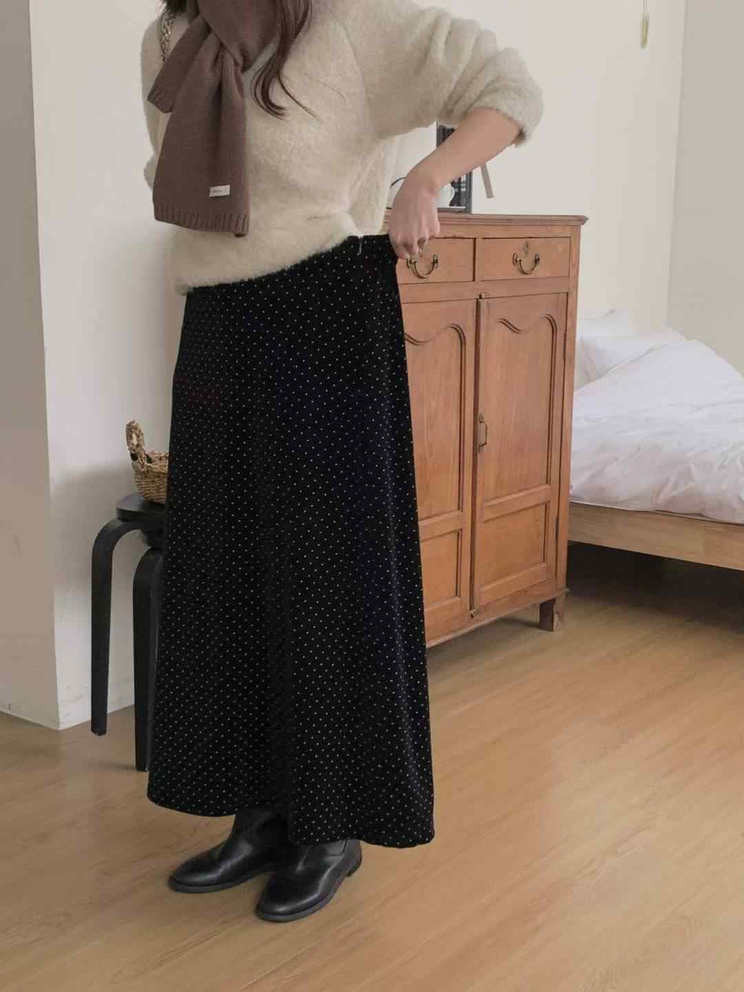 ONEMORETHING韓國直郵㊣女士新品真品時尚休閑長裙天鵝絨喇叭ONEMORETHING長裙