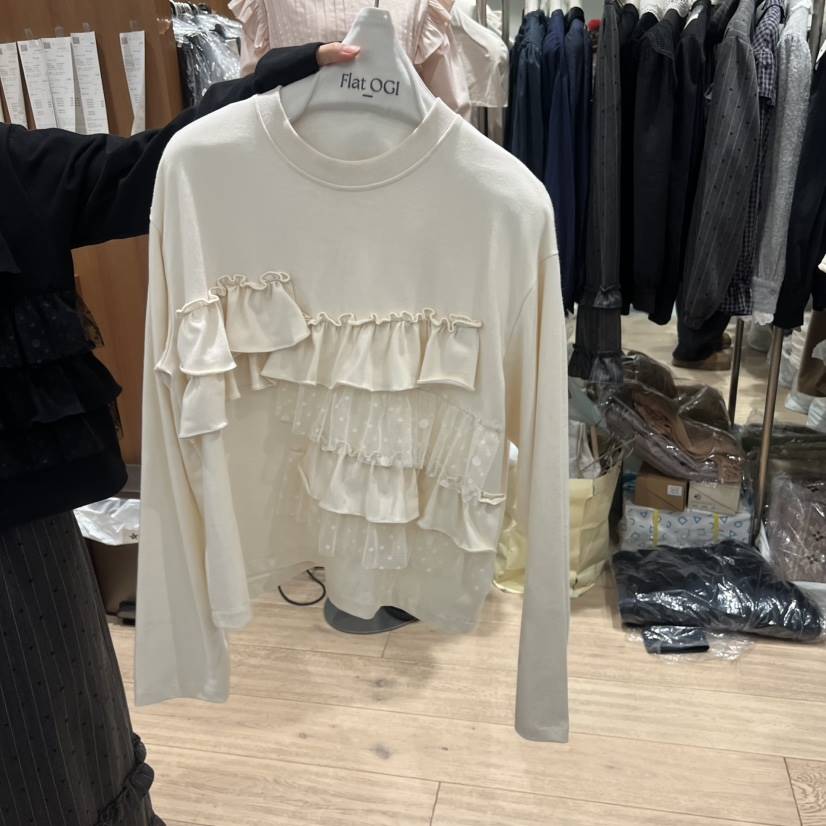 OGI東大門㊣實拍女士新款25秋冬熱賣職業休閑長袖T恤春款褶皺FLat OGI長袖T恤