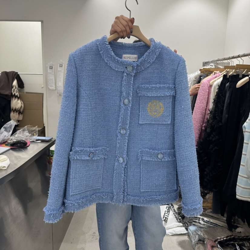 REPELLER韓國代購㊣女士新款推薦職業休閑夾克粗花呢春款流蘇REPELLER夾克