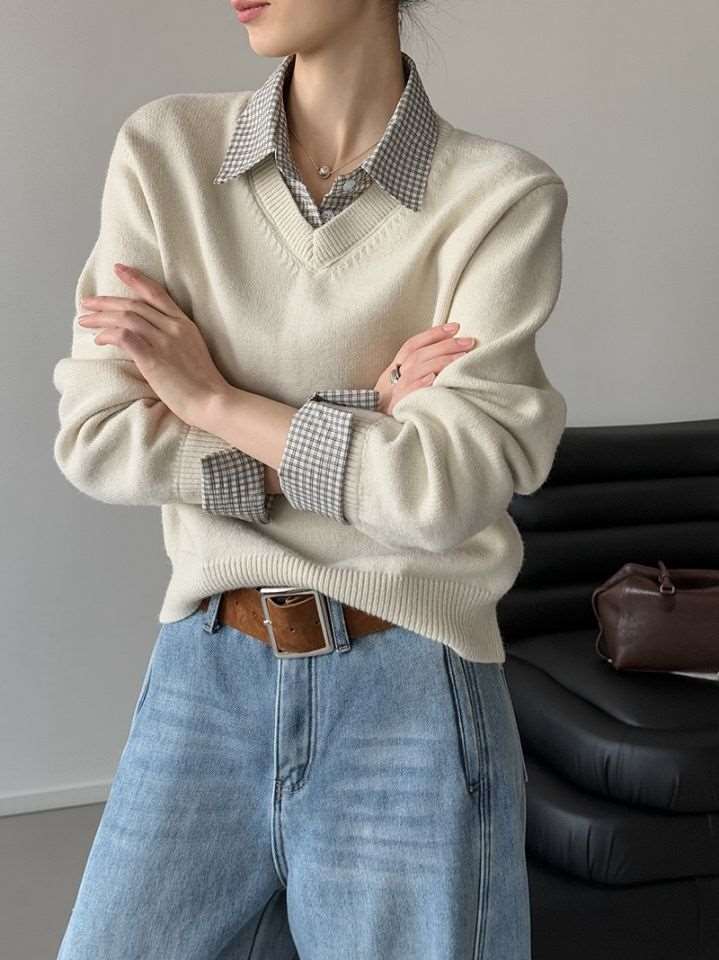 STAY HERE韓國代購㊣女士新款休閑人氣職業時尚熱賣針織衫STAY HERE針織衫