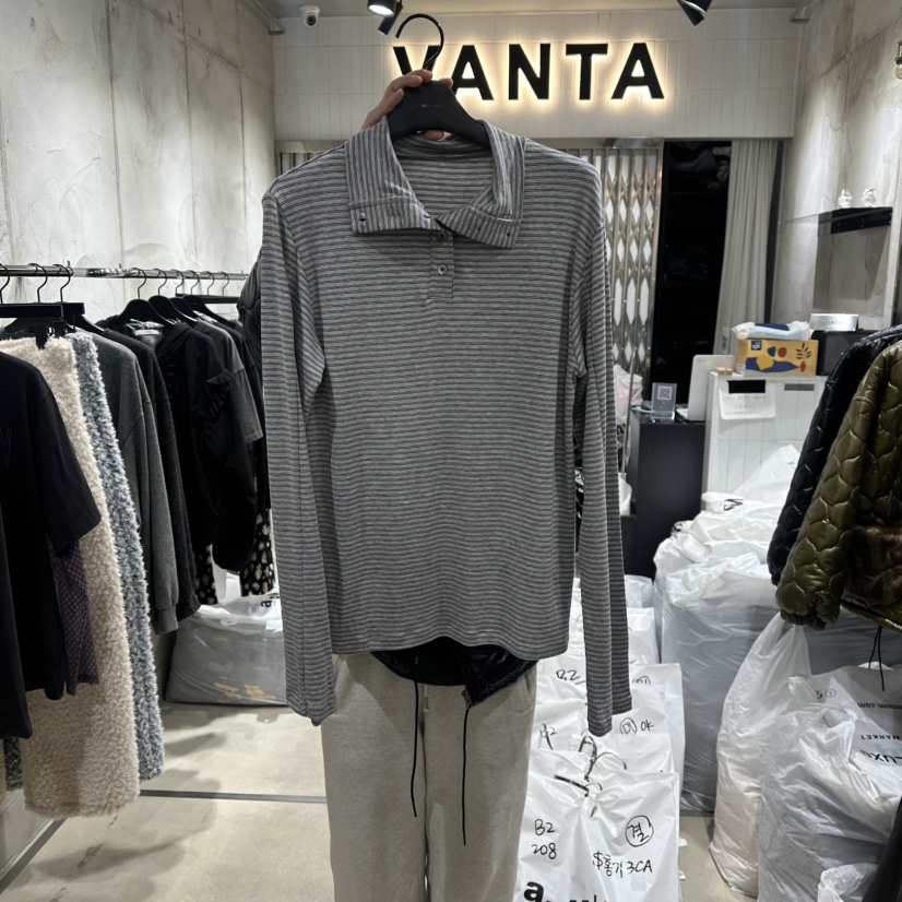 VANTA東大門㊣直郵女士新品熱賣推薦職業25秋冬長袖T恤紐扣VANTA長袖T恤
