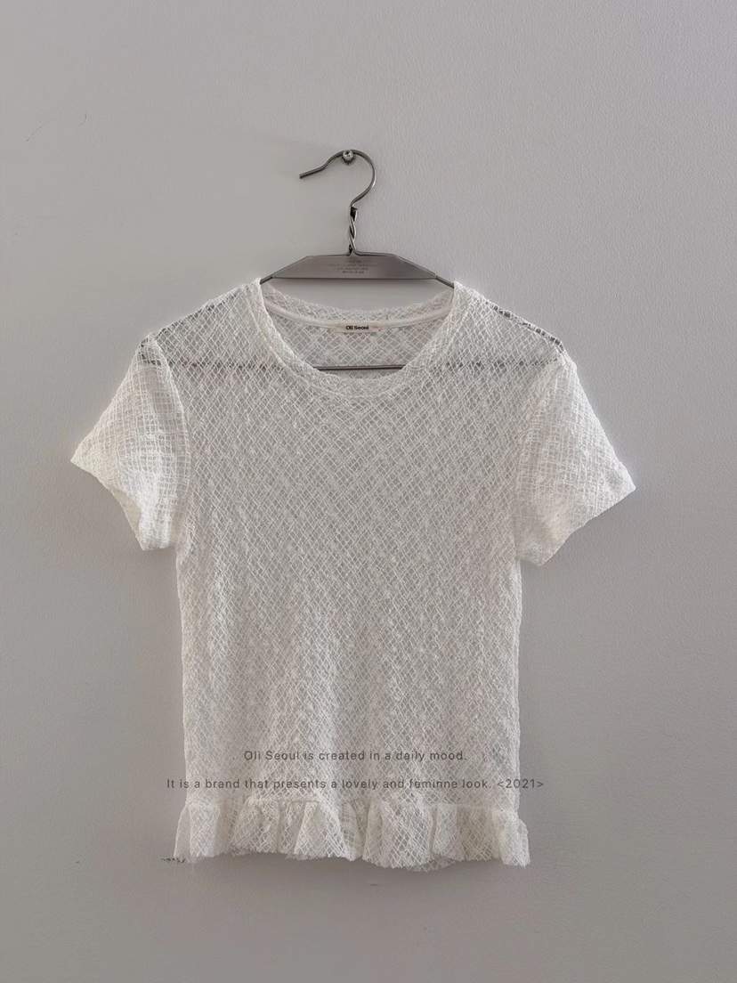 OLI SEOUL㊣東大門實拍女士新品休閑真品職業時尚推薦T恤蕾絲OLI SEOULT恤