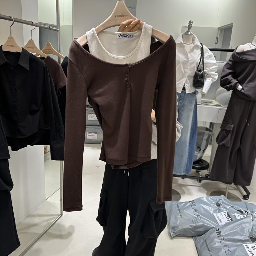 RENDER㊣東大門實拍女士新款休閑26春夏時尚長袖T恤假兩件春款RENDER長袖T恤