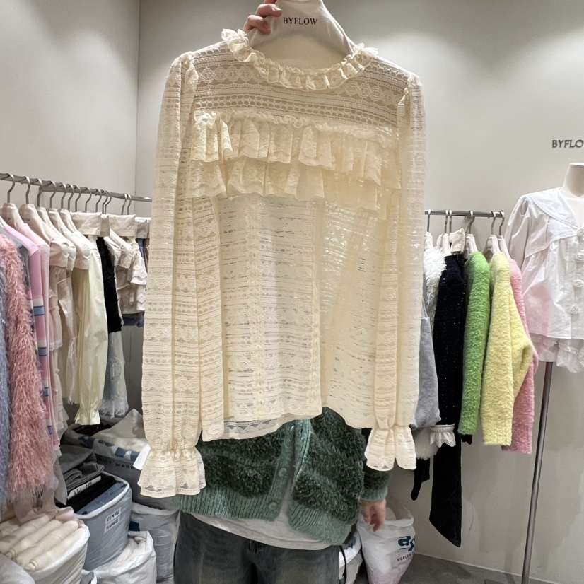 BY FLOW韓國代購㊣女裝新品時尚職業熱賣人氣襯衫蕾絲衫春款BY FLOW襯衫/蕾絲衫