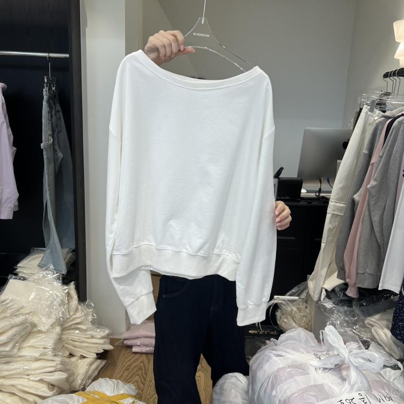 RIVEROOM韓國直郵㊣女士新款職業熱賣人氣休閑衛衣春款露肩RIVEROOM衛衣