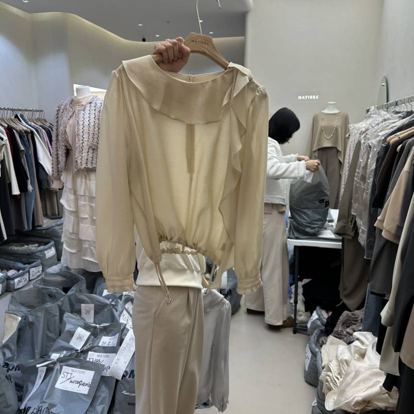 MATIERE韓國直郵㊣女士新品時尚推薦職業人氣襯衫蕾絲衫春款MATIERE襯衫/蕾絲衫