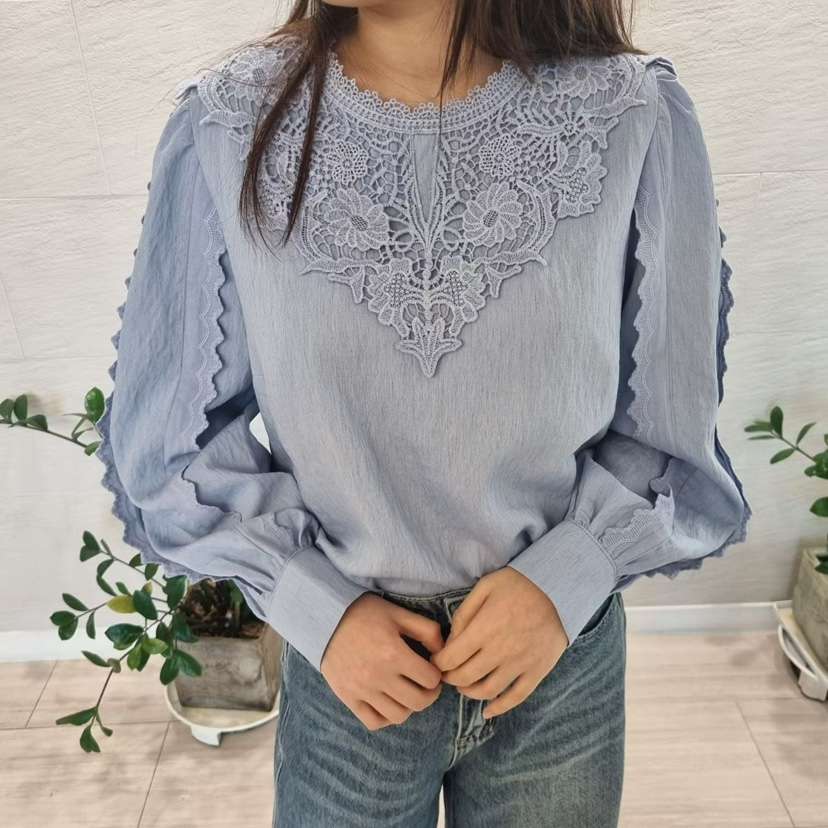 2nd B-S韓國代購㊣女裝新品推薦休閑時尚人氣襯衫蕾絲衫刺繡2nd B-S襯衫/蕾絲衫