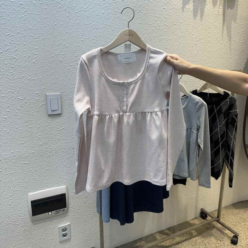 TARA㊣東大門代購女裝新品職業人氣休閑推薦真品長袖T恤條紋TARA長袖T恤