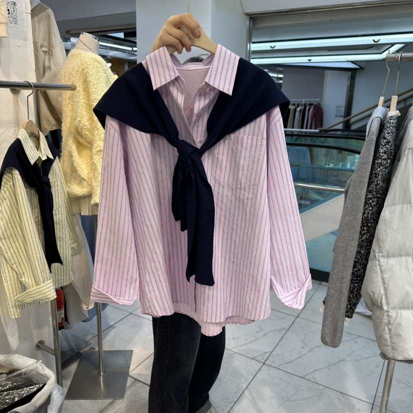 FLYFLY/LULULALLA/LIVE㊣東大門實拍女裝新品人氣襯衫蕾絲衫披肩條紋FLYFLY/LULULALLA/LIVE襯衫/蕾絲衫