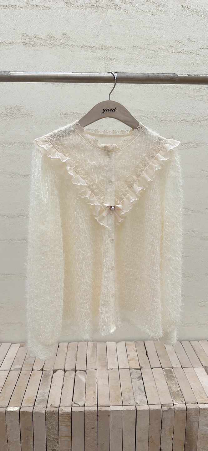 YARD韓國代購㊣女裝新款真品推薦休閑襯衫蕾絲衫含胸花褶皺YARD襯衫/蕾絲衫