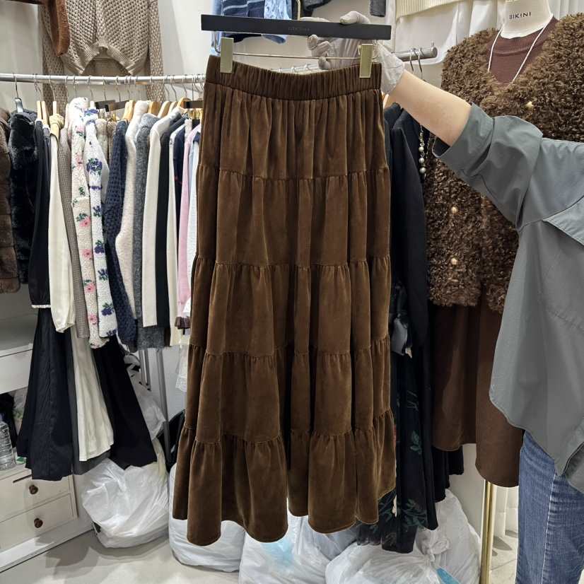 BIKINI㊣東大門實拍女裝新款休閑26春夏時尚人氣長裙天鵝絨BIKINI長裙