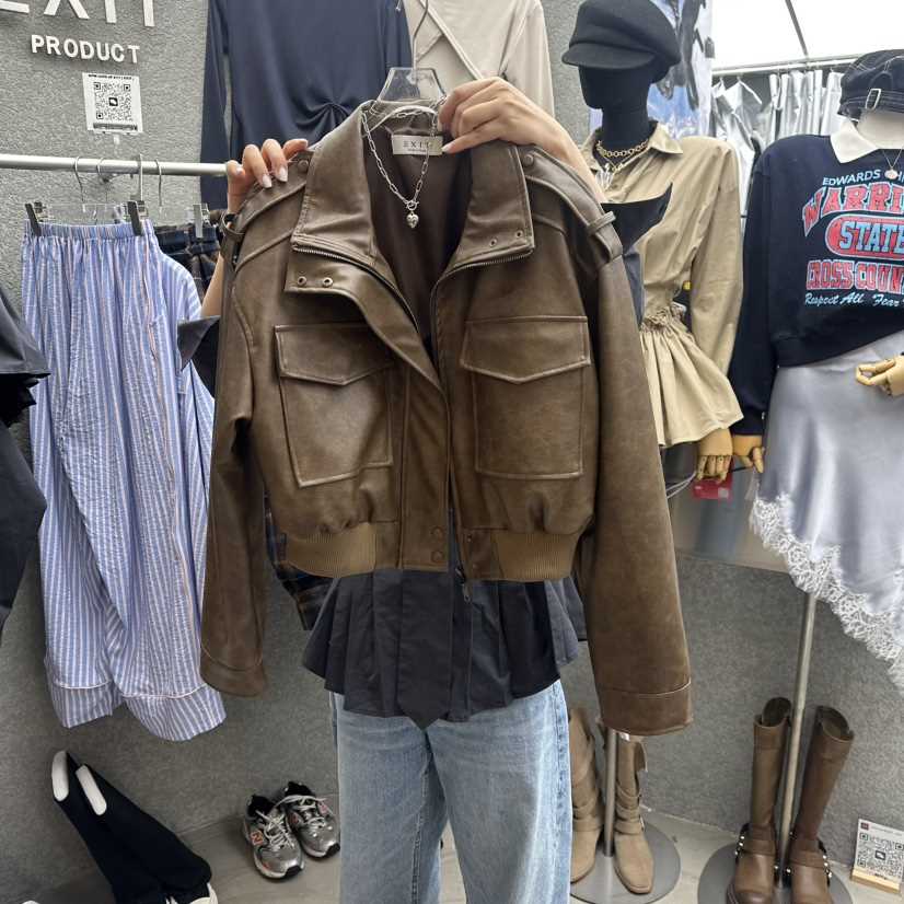 EXIT韓國代購㊣女裝新款推薦26春夏熱賣職業夾克口袋皮革春款EXIT夾克