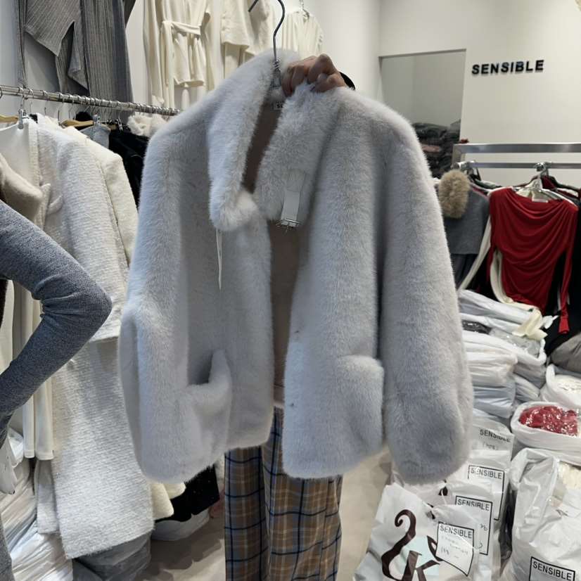 SENSIBLE-S㊣東大門實拍女士新品休閑時尚推薦短款大衣貂皮SENSIBLE短款大衣