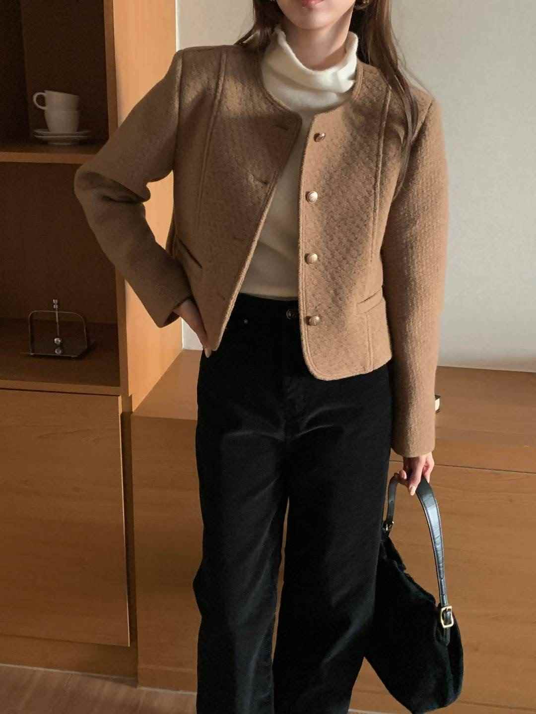 FLUTTER㊣東大門實拍女士新品職業熱賣人氣真品夾克粗花呢羊毛FLUTTER/INOUF夾克