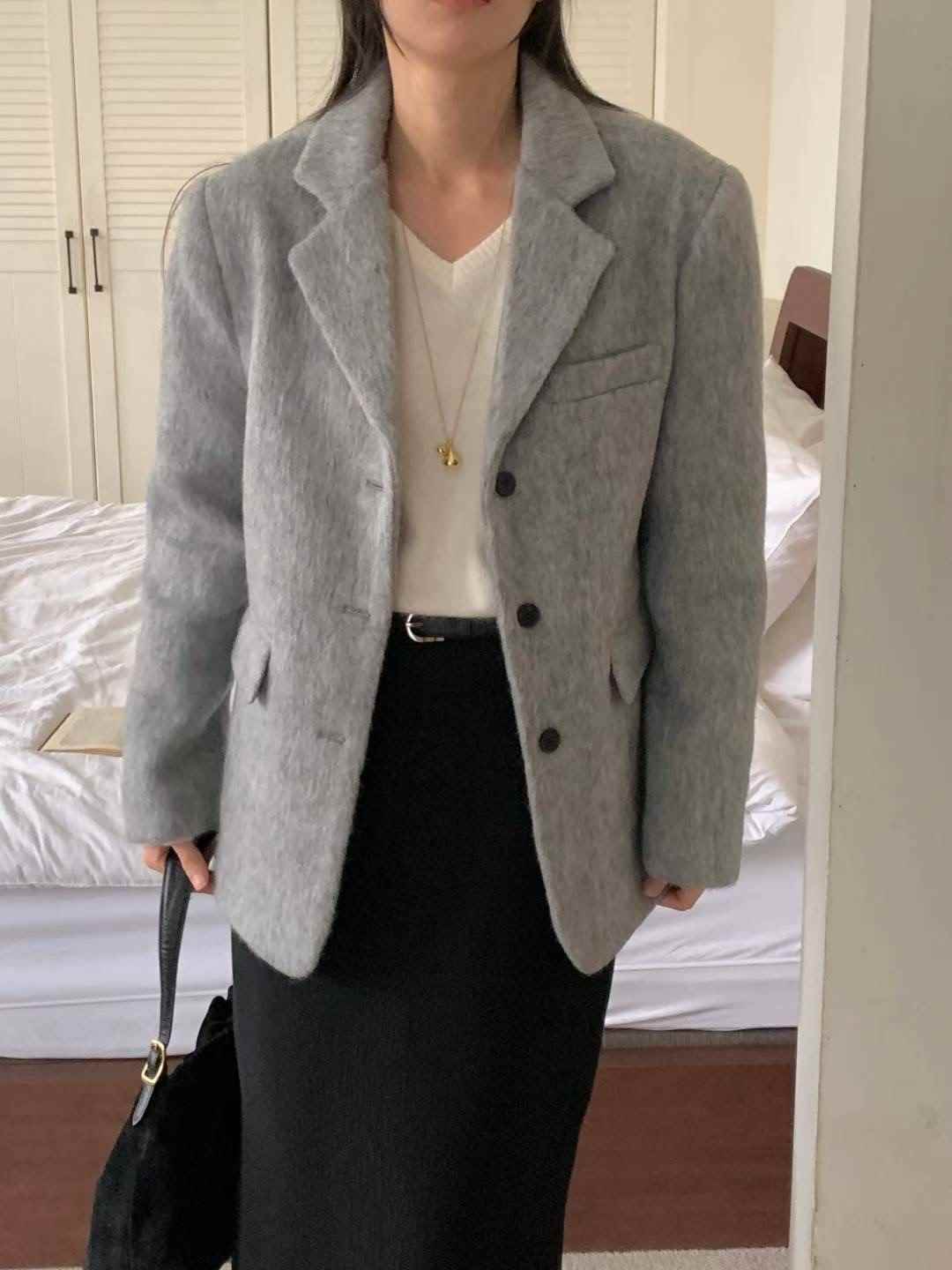 FLUTTER韓國代購㊣女士新品真品26春夏職業人氣短款大衣羊駝毛FLUTTER/INOUF短款大衣